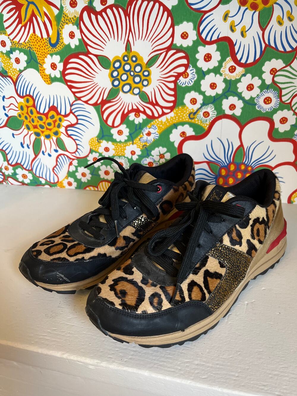 Sam Edelman Dax Leopard Metallic Jogging Sneakers Sz 8.5 🐆 Maximalist Footwear
